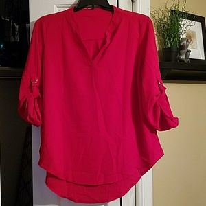 Red blouse hi low cut NWOT